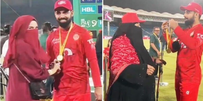 پی ایس ایل9،شاداب نے اہلیہ کو ایوارڈ، ماں کو میڈل دے دیا، ویڈیو وائرل